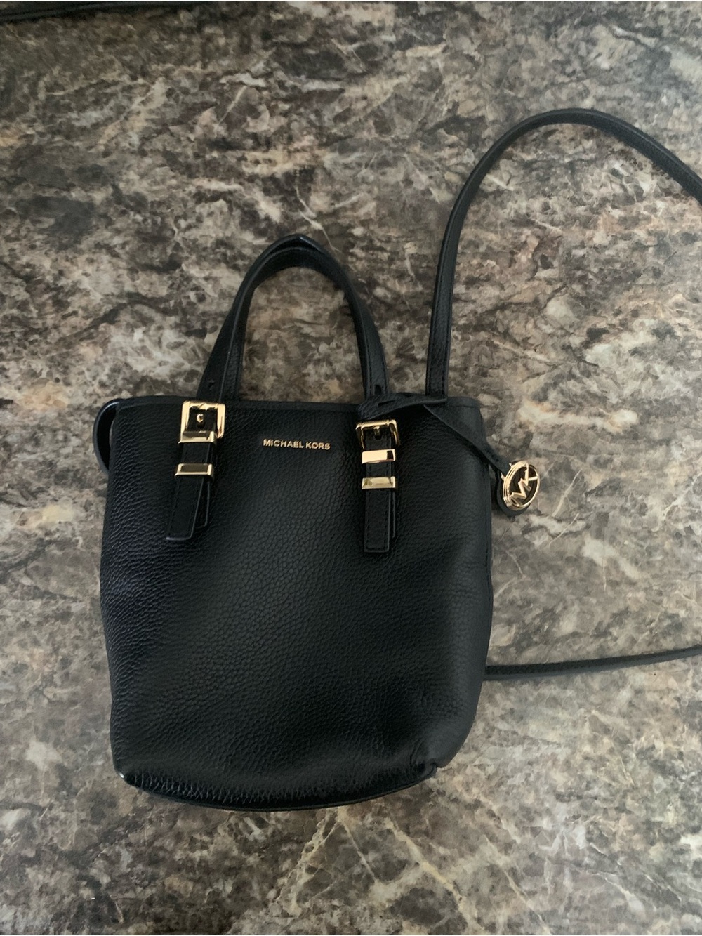 Michael Kors Quinn Mini Pebbled Leather Crossbody Tote Bag Black Purse